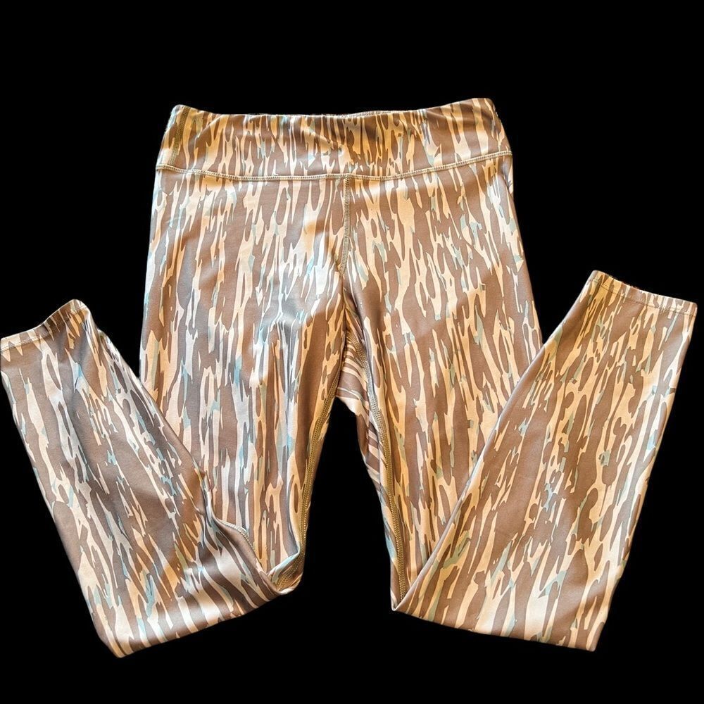 JoyLab Legging in cream, taupe and blue with wide waistband size medium